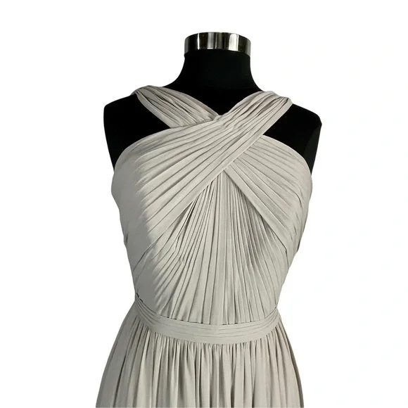 WATTERS MICAH SANDSTONE CRINKLE CHIFFON A LINE HALTER BRIDESMAID FORMAL GOWN - Picture 5 of 16